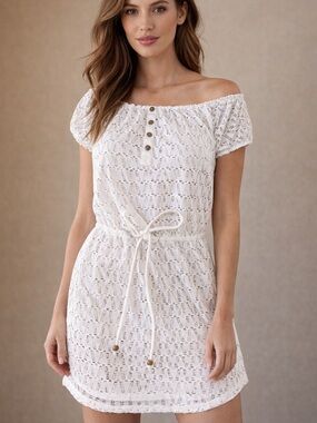 Dotti White Crochet Bathing suit cover up size Small bohemian